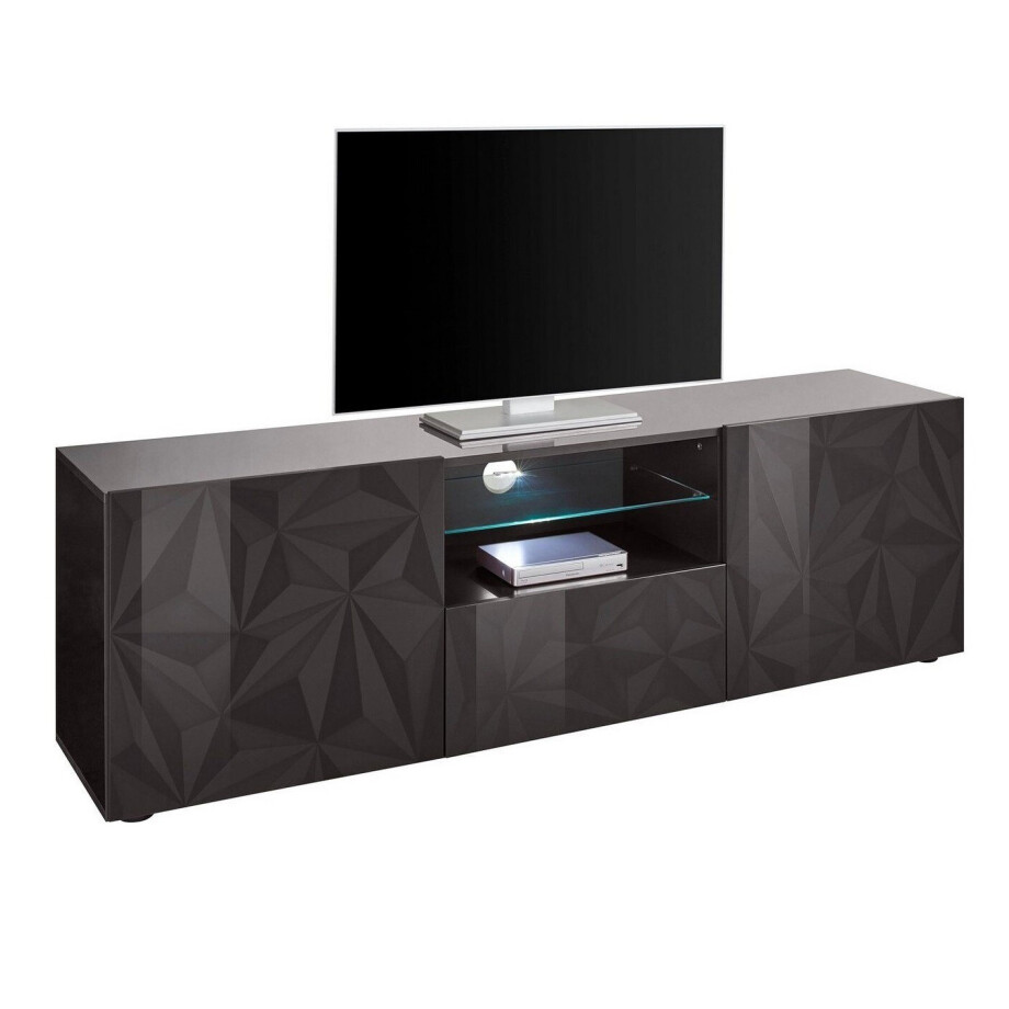Tv-meubel Prisma 181 cm breed in hoogglans antraciet Tv-meubel Prisma 181 cm breed in hoogglans antraciet afbeelding 1