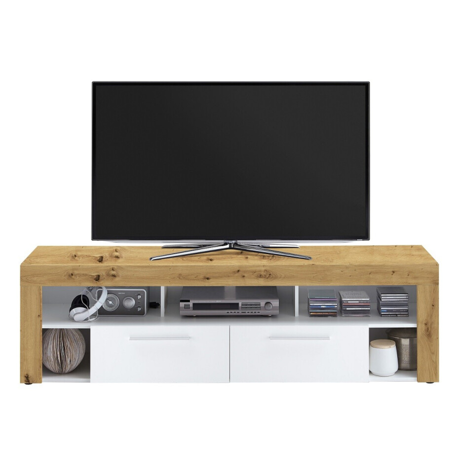 Tv-meubel Raymond 180 cm breed artisan eiken met wit Tv-meubel Raymond 180 cm breed artisan eiken met wit afbeelding 1