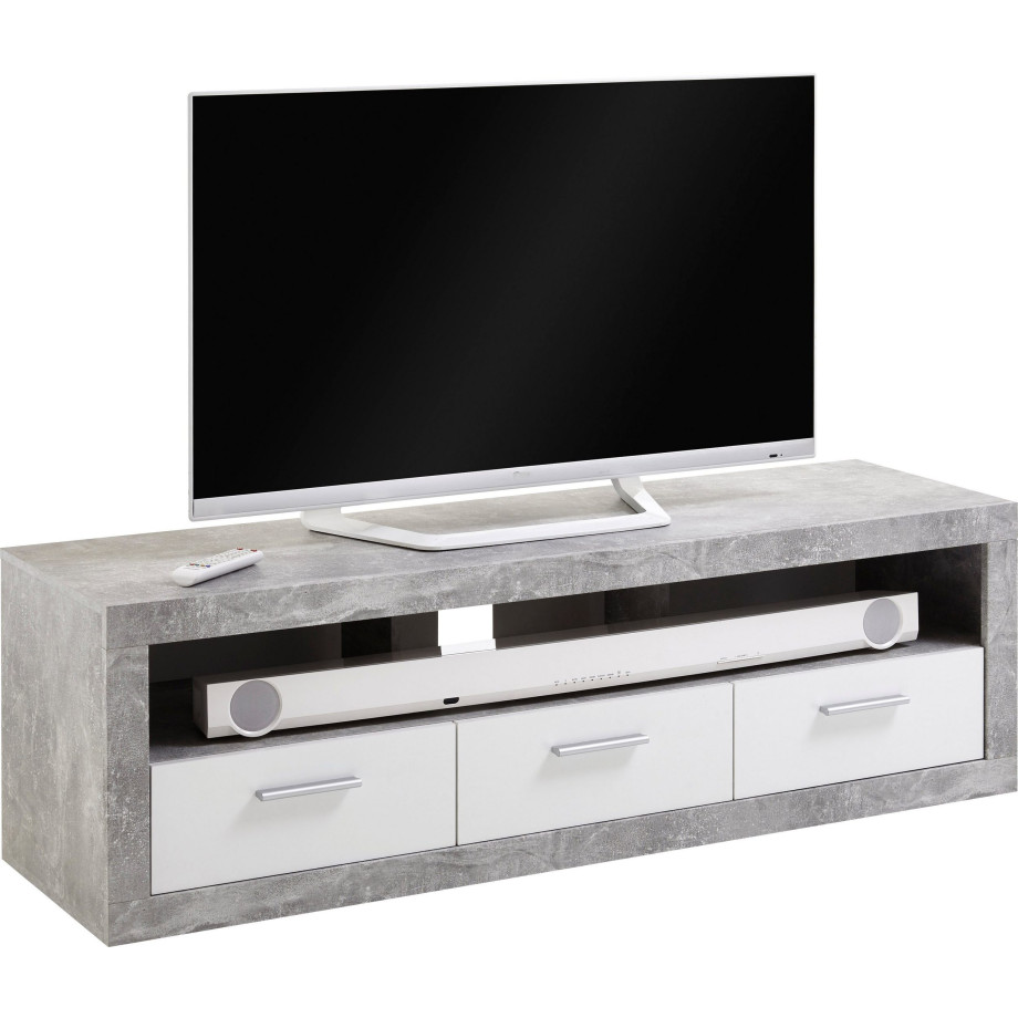Tv-meubel Turbo 152 cm breed grijs beton met wit afbeelding 1