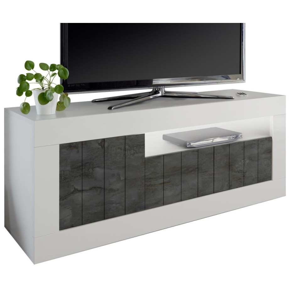 Tv-meubel Urbino 138 cm breed in hoogglans wit met oxid afbeelding 1