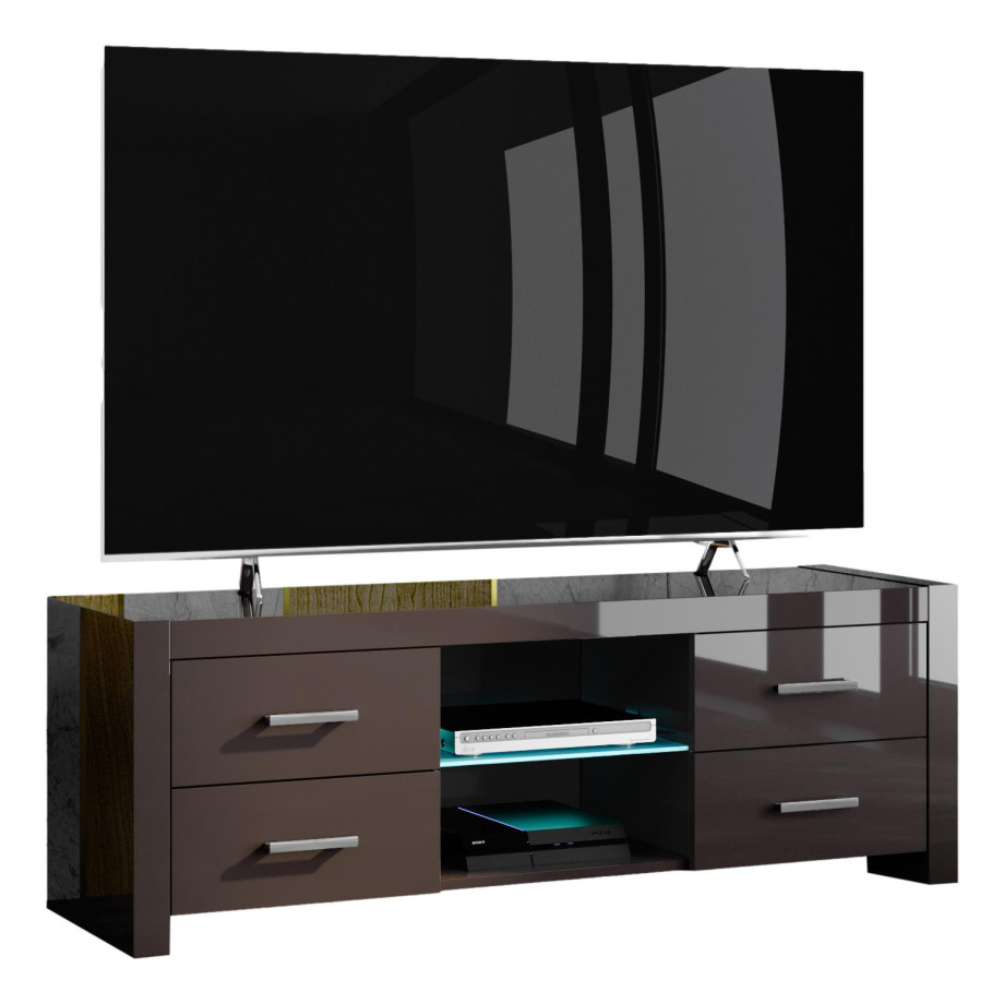 Tv-meubel Andora Lux 150 cm breed - Hoogglans bruin afbeelding 1