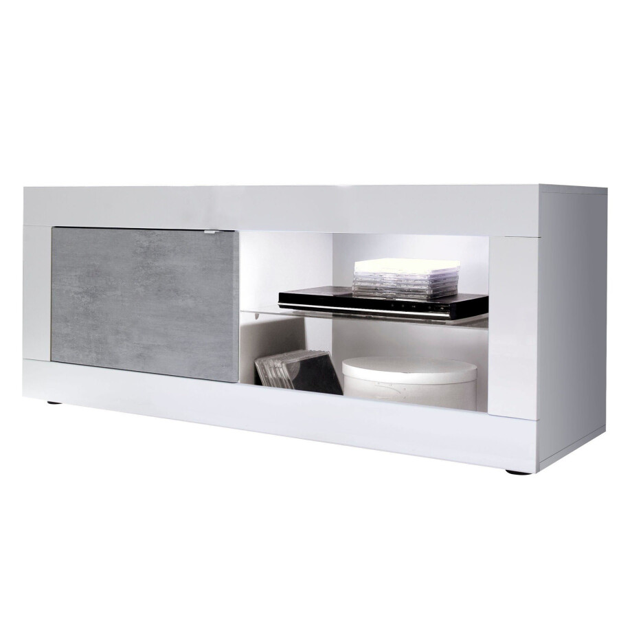 Tv-meubel Basic 140 cm breed wit met beton Tv-meubel Basic 140 cm breed wit met beton afbeelding 1
