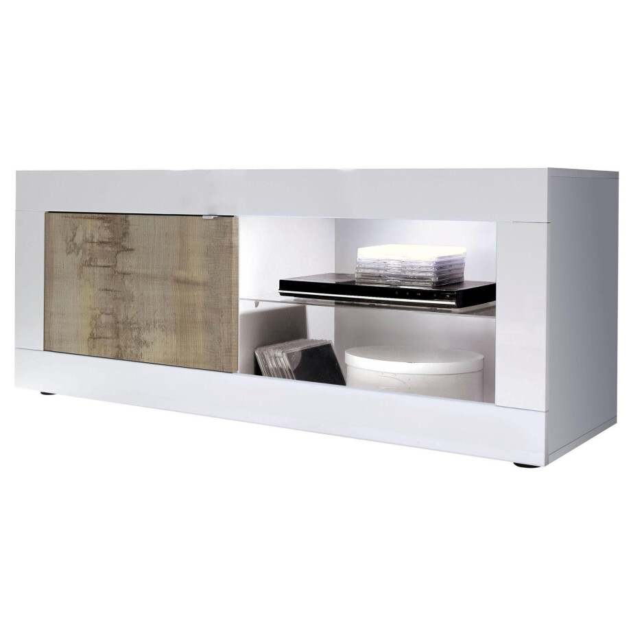 Tv-meubel Basic 140 cm breed wit met eiken afbeelding 1
