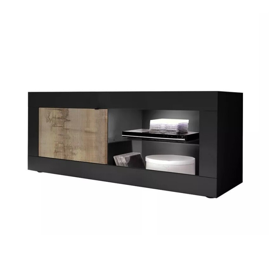 Tv-meubel Basic 140 cm breed zwart met eiken afbeelding 1