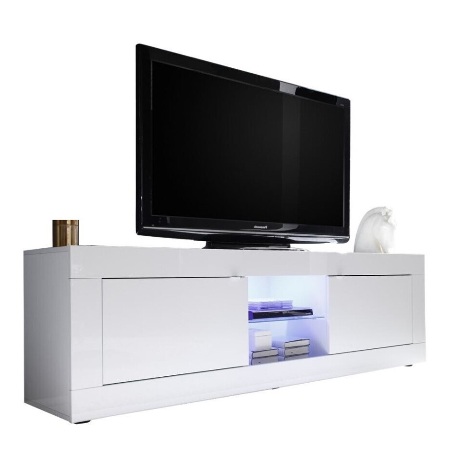 Tv-meubel Basic 181 cm breed in hoogglans wit Tv-meubel Basic 181 cm breed in hoogglans wit afbeelding 1