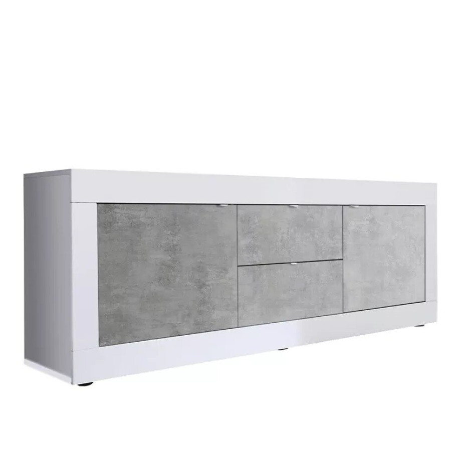 Tv-meubel Basic 210 cm breed in wit met beton afbeelding 1