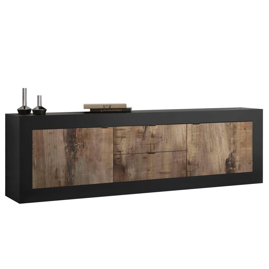 Tv-meubel Basic 210 cm breed zwart met eiken afbeelding 1
