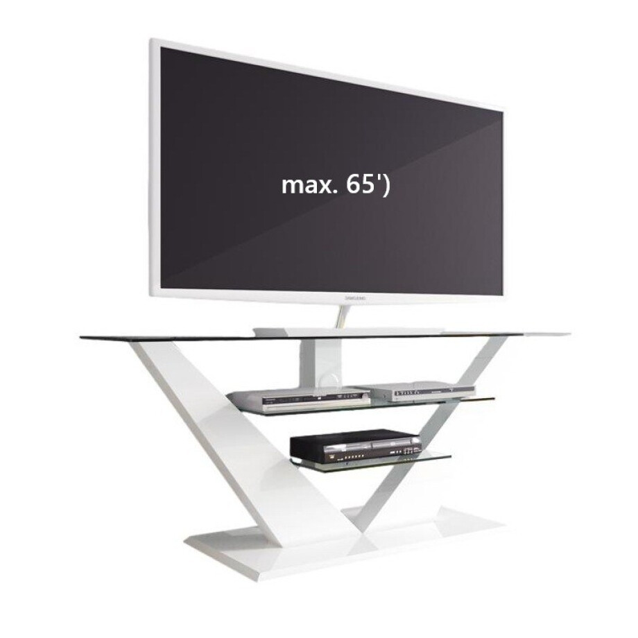 Tv-meubel Luna 140 cm breed met Led - Hoogglans wit Tv-meubel Luna 140 cm breed met Led - Hoogglans wit afbeelding 1