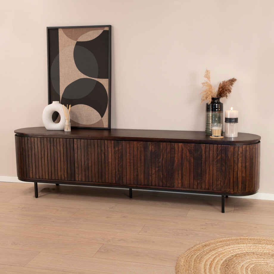 Livingfurn TV-meubel 'Noor' Mangohout, 210cm, kleur Walnoot afbeelding 