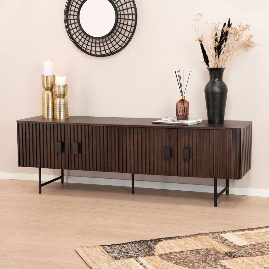 Eleonora TV-meubel 'Remi' Mangohout en metaal, kleur Bruin, 170cm Eleonora TV-meubel 'Remi' Mangohout en metaal, kleur Bruin, 170cm afbeelding 1