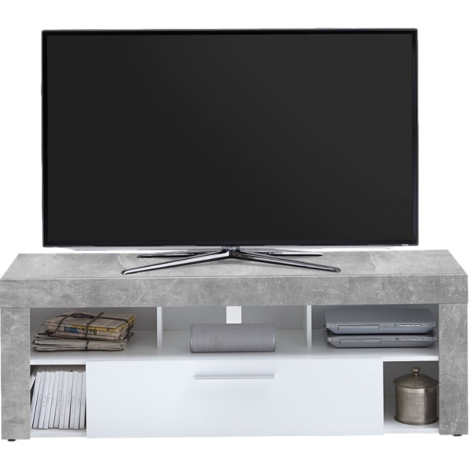 Tv-meubel Raymond 150 cm breed grijs beton met wit Tv-meubel Raymond 150 cm breed grijs beton met wit afbeelding 1