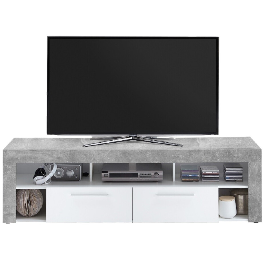 Tv-meubel Raymond 180 cm breed grijs beton met wit Tv-meubel Raymond 180 cm breed grijs beton met wit afbeelding 1