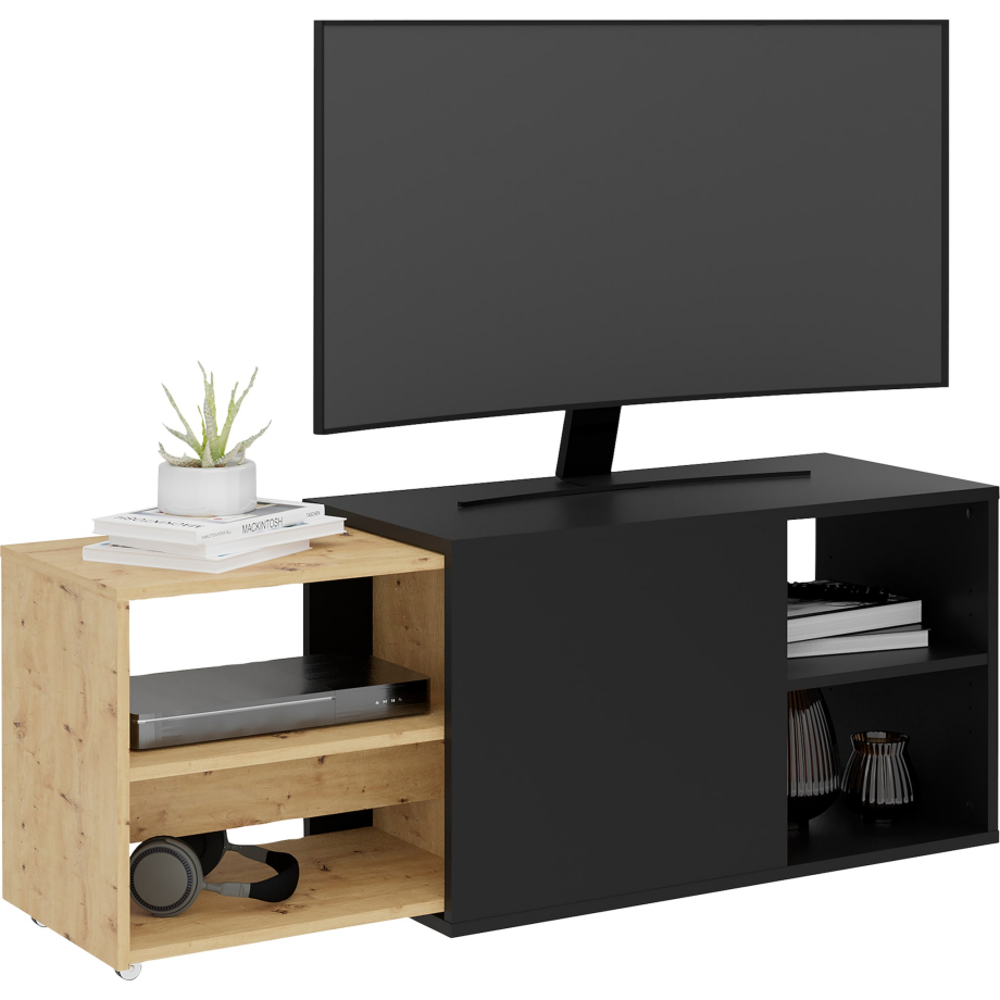 Tv-Meubel Slide 129 cm Breed zwart met artisan eiken afbeelding 1