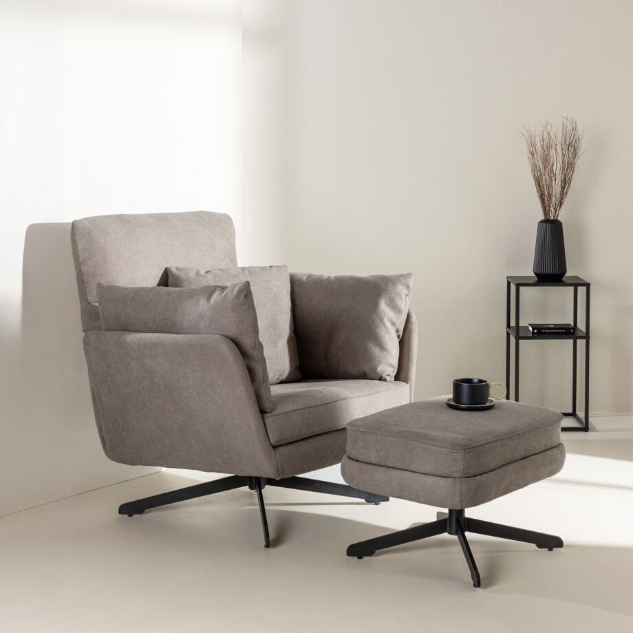 Nohr Fauteuil 'Crystie' Met voetenbank, Bouclé, kleur Grijs afbeelding 1