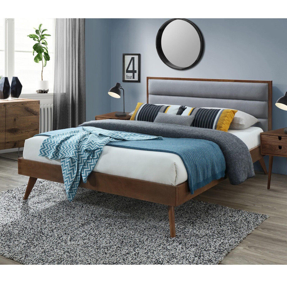 Tweepersoonsbed Orlando 160x200 cm walnoot met grijs afbeelding 1