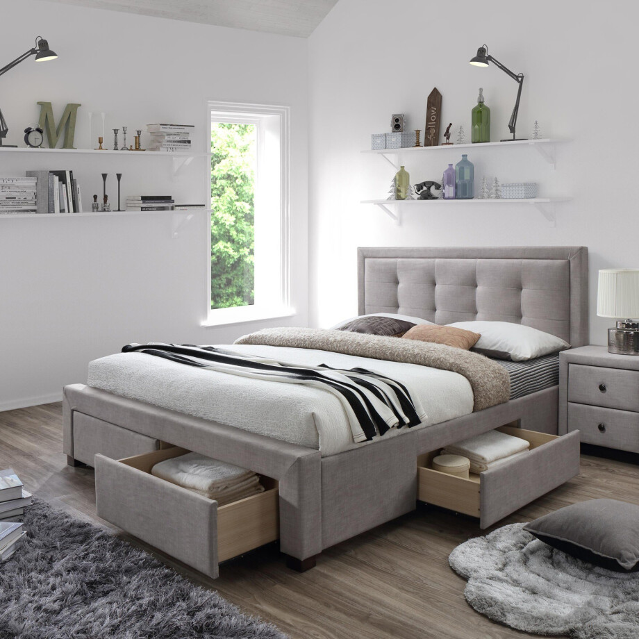Tweepersoonsbed Evora 160x200 cm in beige Tweepersoonsbed Evora 160x200 cm in beige afbeelding 1