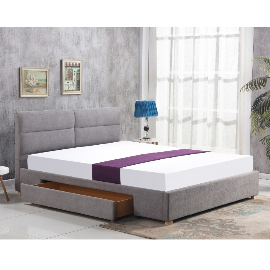 Tweepersoonsbed Merida 160x200cm in lichtgrijs Tweepersoonsbed Merida 160x200cm in lichtgrijs afbeelding