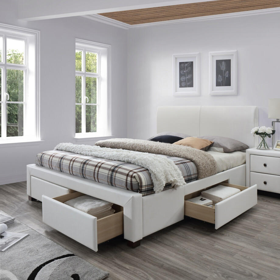 Tweepersoonsbed Modena 160x200cm in wit Tweepersoonsbed Modena 160x200cm in wit afbeelding 1