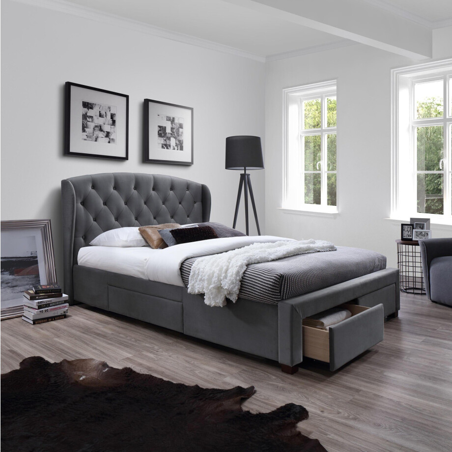 Tweepersoonsbed Sabrina 160x200cm in grijs Tweepersoonsbed Sabrina 160x200cm in grijs afbeelding 1