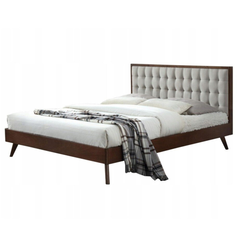 Tweepersoonsbed Solomo 160x200 cm walnoot met beige Tweepersoonsbed Solomo 160x200 cm walnoot met beige afbeelding 1