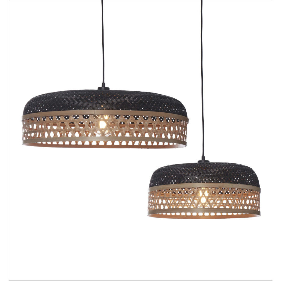 GOOD&MOJO Hanglamp 'Ubud' 2-lamps, Bamboe, kleur Zwart/Naturel afbeelding 1