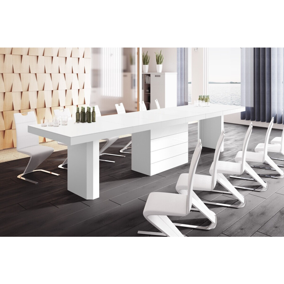 Uitschuifbare eettafel Kolos 140 tot 332 cm breed in mat wit afbeelding 1