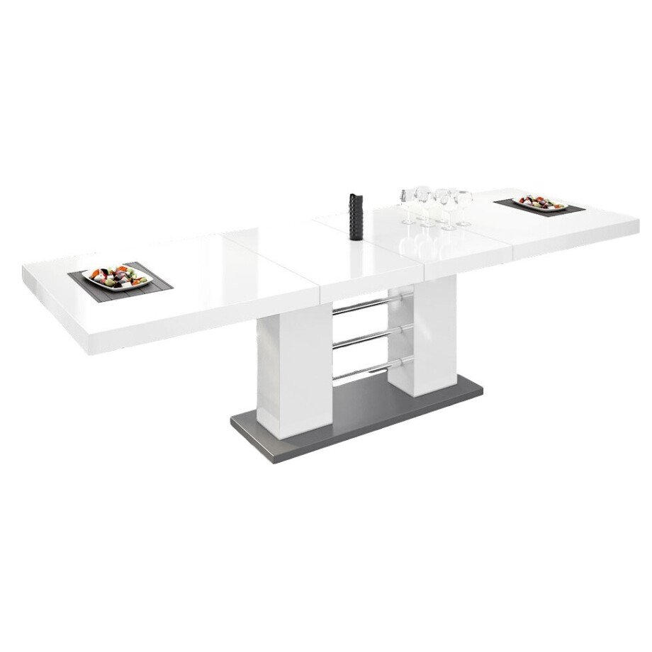 Uitschuifbare eettafel Linosa 160 tot 260 cm breed in hoogglans wit Uitschuifbare eettafel Linosa 160 tot 260 cm breed in hoogglans wit afbeelding 1