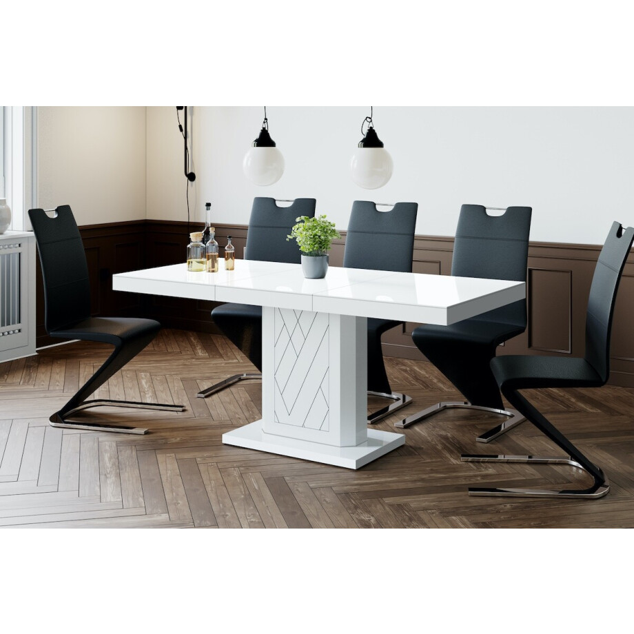 Uitschuifbare eettafel Rivia 120 tot 170 cm breed in hoogglans wit afbeelding 1
