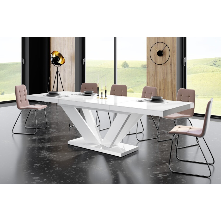 Uitschuifbare eettafel Viva 2 - 160 tot 256 cm breed in hoogglans wit Uitschuifbare eettafel Viva 2 - 160 tot 256 cm breed in hoogglans wit afbeelding 1