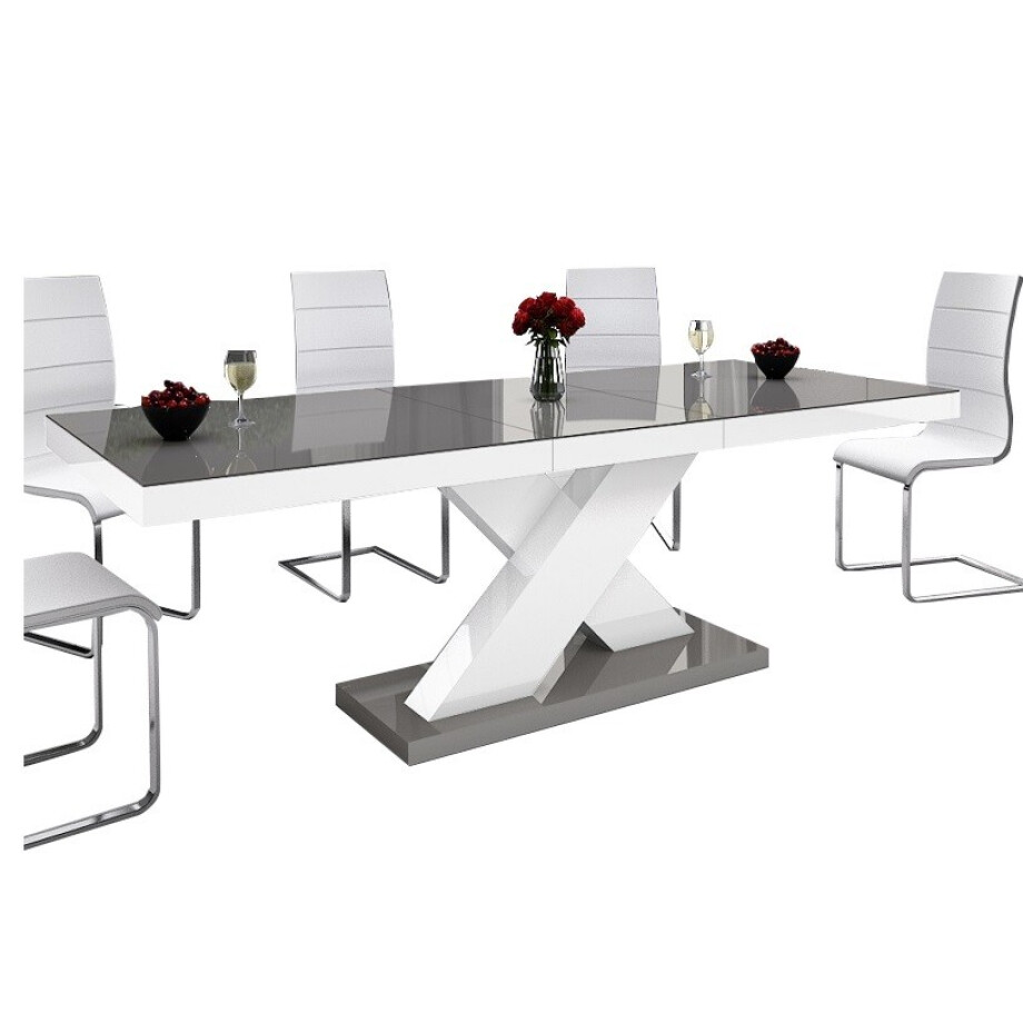 Uitschuifbare Eettafel Xenon 160 cm tot 210 cm - Hoogglans Grijs met Wit afbeelding 1
