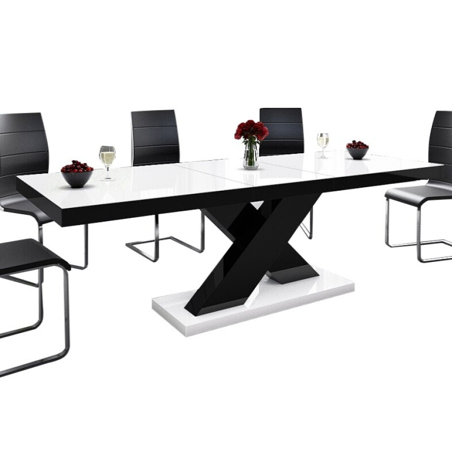 Uitschuifbare Eettafel Xenon 160 cm tot 210 cm - Hoogglans Wit met Zwart afbeelding 1