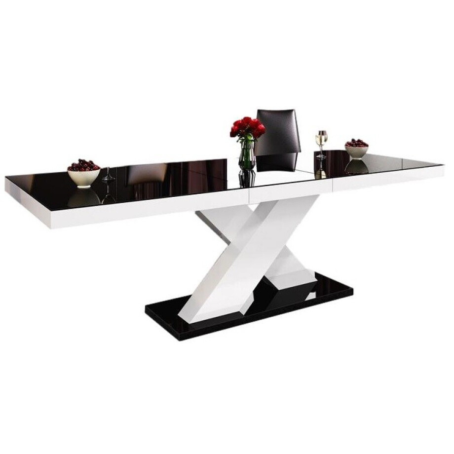 Uitschuifbare Eettafel Xenon 160 cm tot 210 cm - Hoogglans Zwart met wit Uitschuifbare Eettafel Xenon 160 cm tot 210 cm - Hoogglans Zwart met wit afbeelding 1