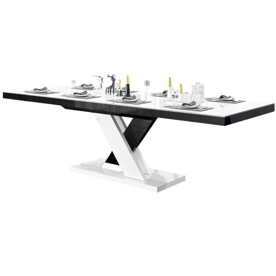 Uitschuifbare eettafel Xenon lux 160 tot 256 cm breed in hoogglans wit met zwart afbeelding 1