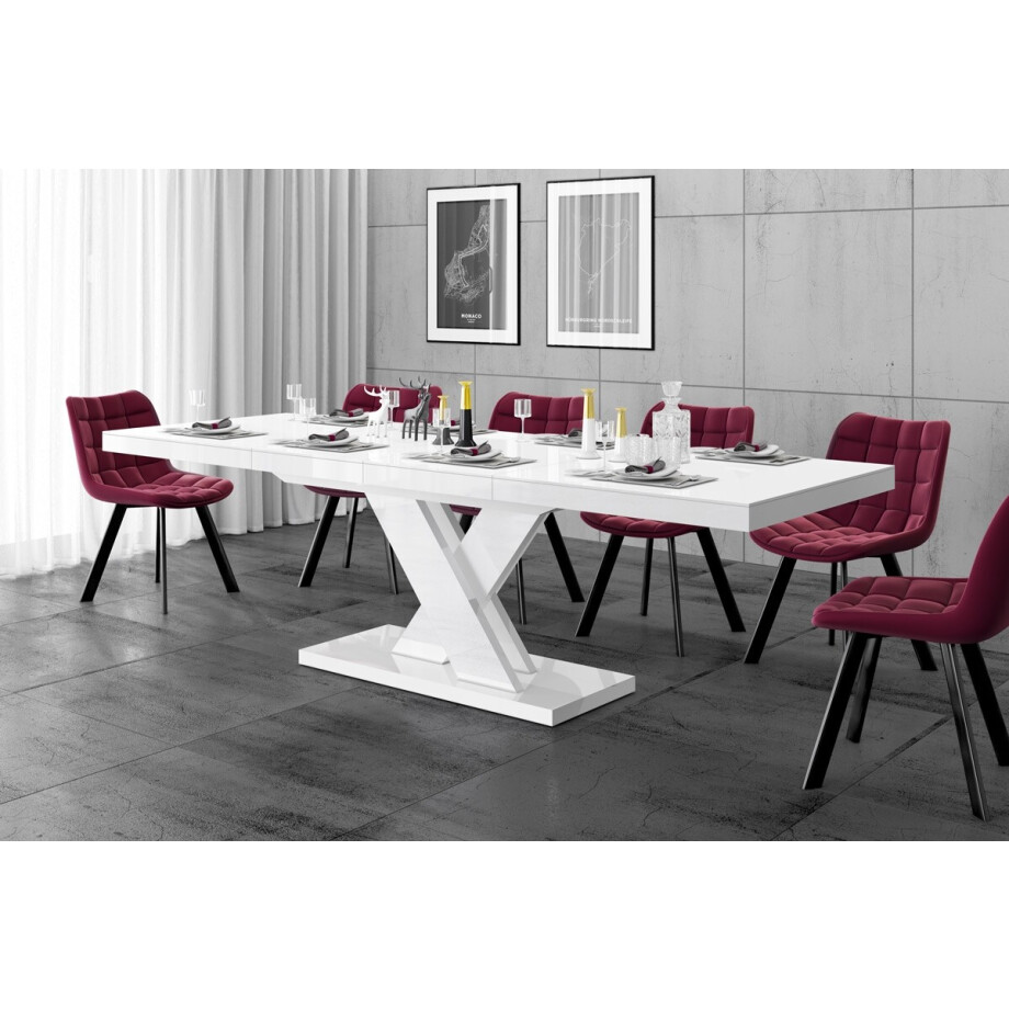 Uitschuifbare eettafel Xenon lux 160 tot 256 cm breed in hoogglans wit afbeelding 1