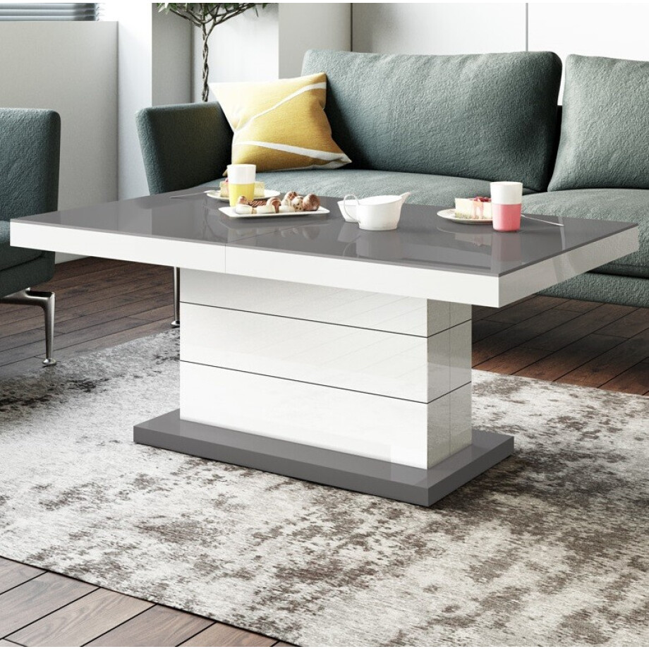 Uitschuifbare salontafel Matera Lux 120 tot 170 cm breed - hoogglans grijs met wit afbeelding 1