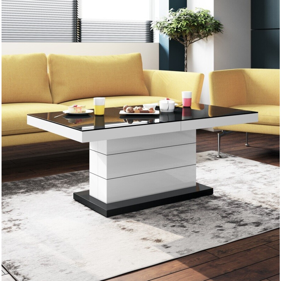 Uitschuifbare salontafel Matera Lux 120 tot 170 cm breed - Hoogglans zwart met wit Uitschuifbare salontafel Matera Lux 120 tot 170 cm breed - Hoogglans zwart met wit afbeelding 1
