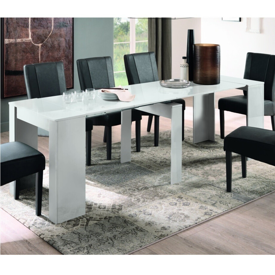 Uitschuifbare eettafel Console hoogglans wit afbeelding 1