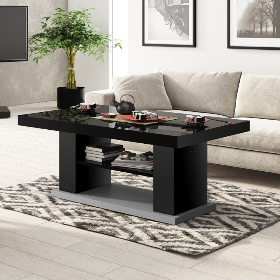 Uitschuifbare salontafel Matera 120 tot 170 cm breed - hoogglans zwart afbeelding 1