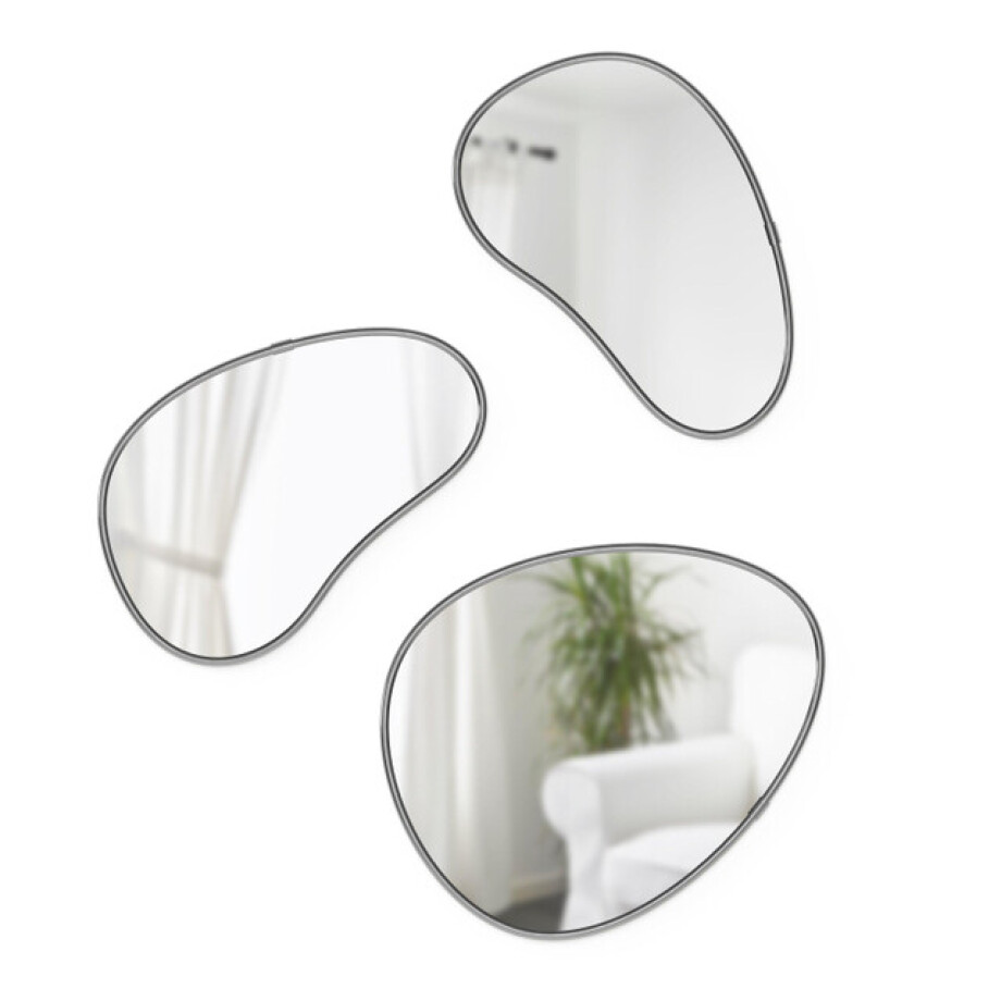 Umbra Hubba spiegel 30x25x1cm en 28x14x1cm set van 3 chroom 1018566-378 afbeelding 1