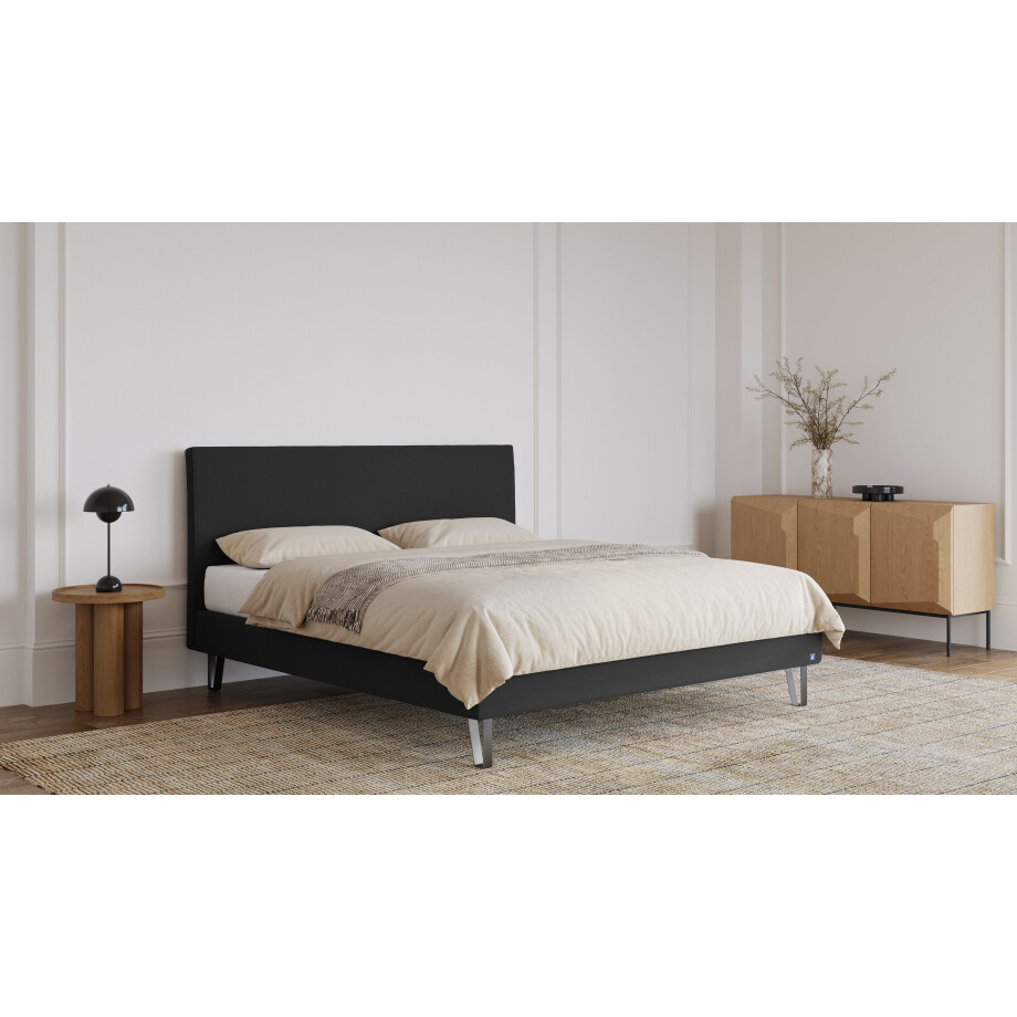 BRUNO Classic bed 200x200cm in antraciet | Matrashardheid: Standaard (H3) | Inclusief matras, lattenbodem en metalen poten afbeelding 1