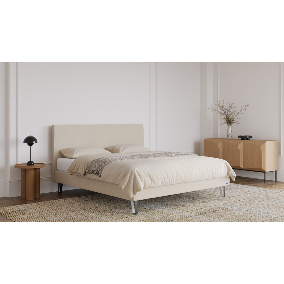 BRUNO Classic bed 200x200cm in beige | incl. matras, lattenbodem en metalen poten afbeelding 1
