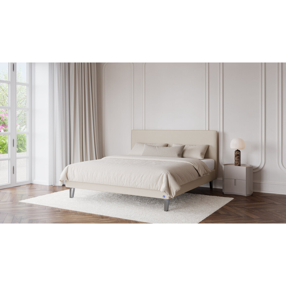 BRUNO Classic bed 200x200cm in beige | Matrashardheid: Links H3 / Rechts H2 | Inclusief matras, lattenbodem en metalen poten afbeelding 1