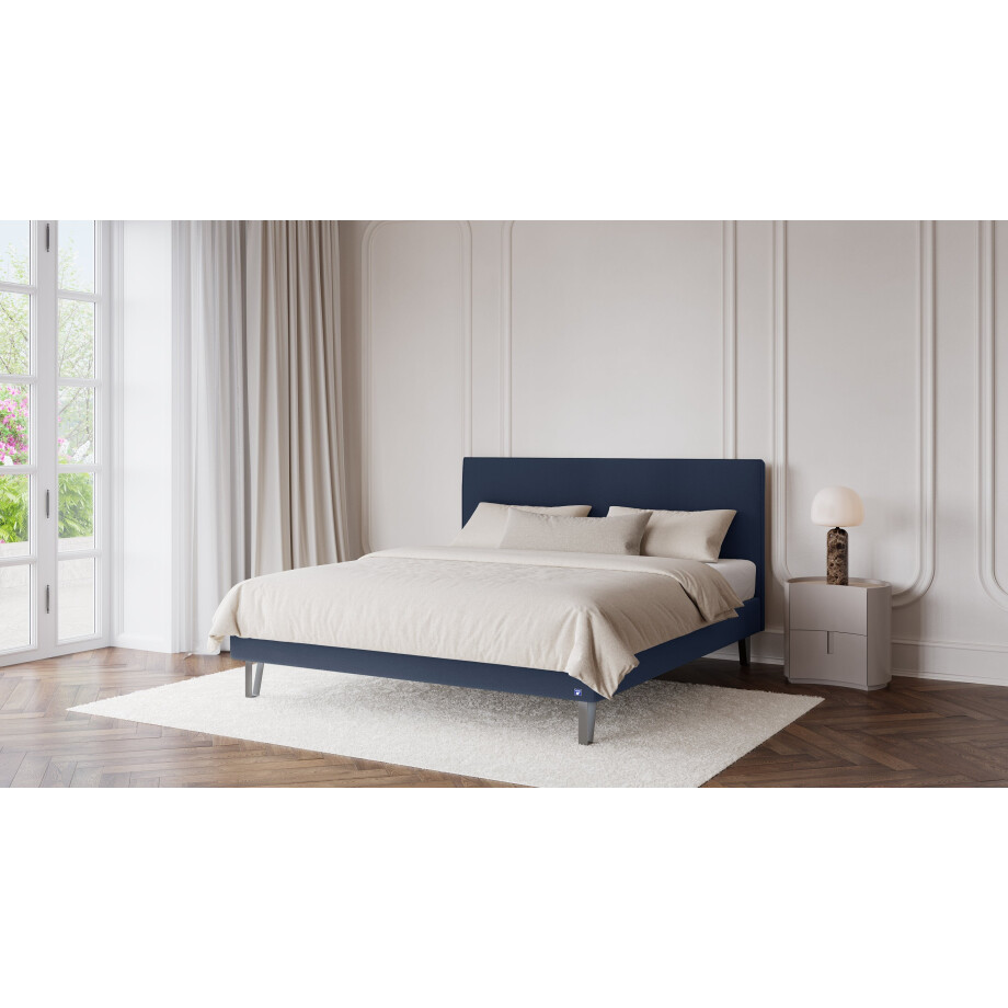 BRUNO Classic bed 200x200cm in de kleur blauw | Matrashardheid: Links H3 / Rechts H2 | Inclusief matras, lattenbodem en metalen poten afbeelding 1