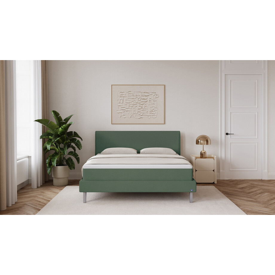 BRUNO Classic bed 200x200cm in mosgroen | Matrashardheid: Links H3 / Rechts H2 | Inclusief matras, lattenbodem en metalen poten afbeelding 1
