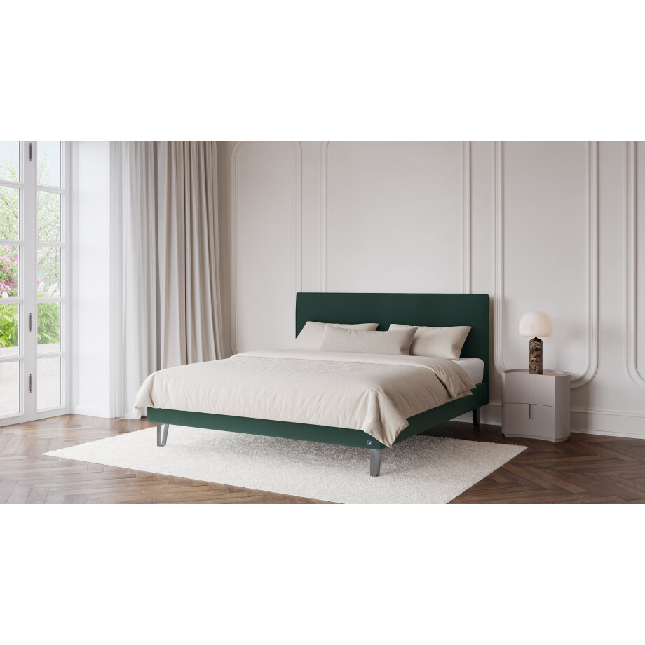 BRUNO Classic bed 140x200cm in groen | Matrashardheid: Links H3 / Rechts H2 | Inclusief matras, lattenbodem en metalen poten afbeelding 1
