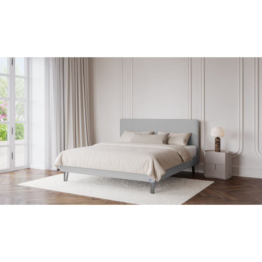 BRUNO Classic bed 160x200cm in lichtgrijs | Matrashardheid: Links H3 / Rechts H2 | Inclusief matras, lattenbodem en metalen poten afbeelding 1