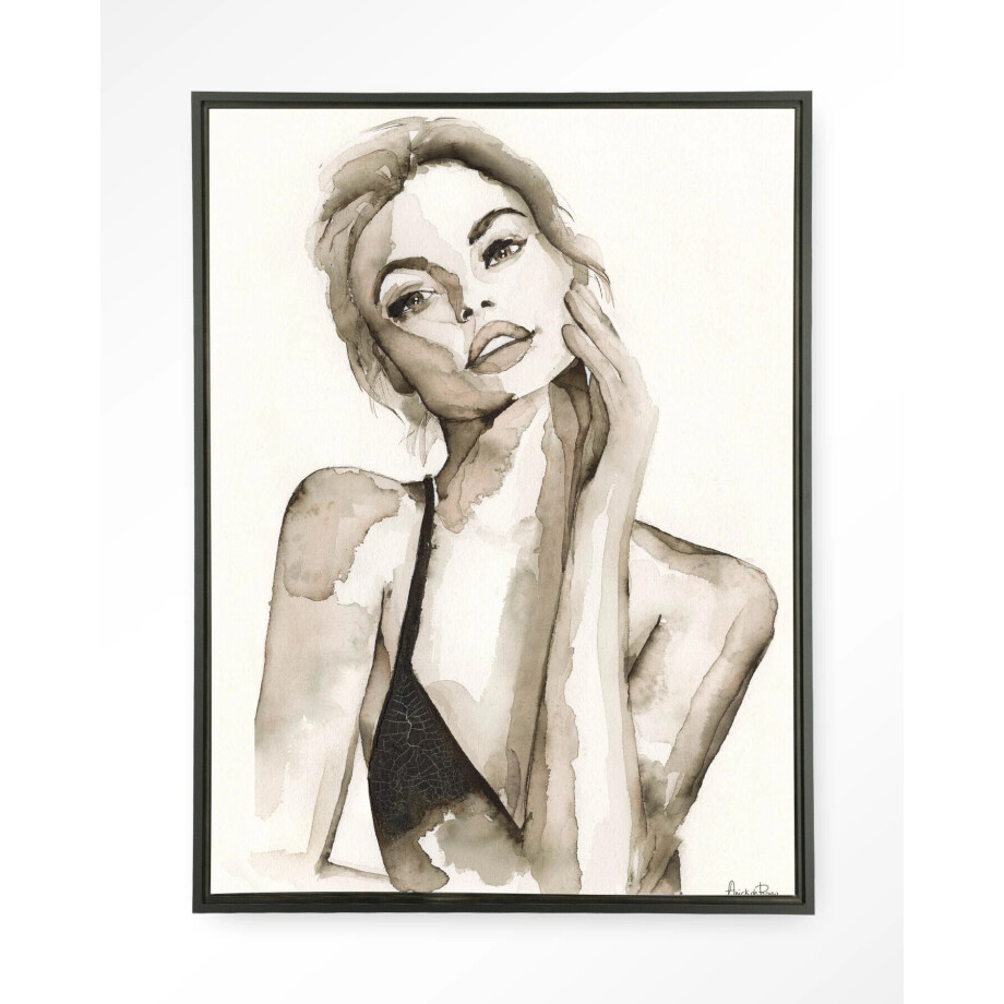Urban Cotton Wandkleed 'A Woman's Face' 145 x 190cm in Floating Frame - black afbeelding 