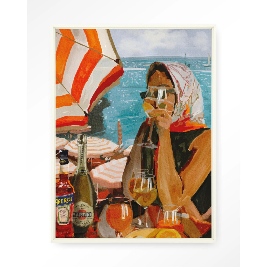 Urban Cotton Wandkleed 'Aperol O'clock' 80 x 110cm in Floating Frame - off white afbeelding 