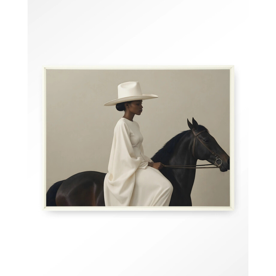 Urban Cotton Wandkleed 'Beige Rider' 145 x 190cm in Floating Frame - off white afbeelding 