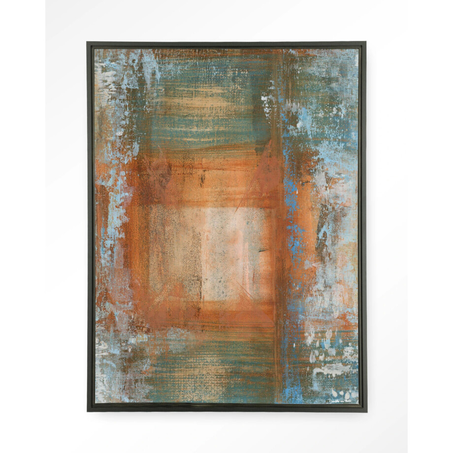 Urban Cotton Wandkleed 'Blue Ocker Abstract 1' 80 x 110cm in Floating Frame - black Urban Cotton Wandkleed 'Blue Ocker Abstract 1' 80 x 110cm in Floating Frame - black afbeelding